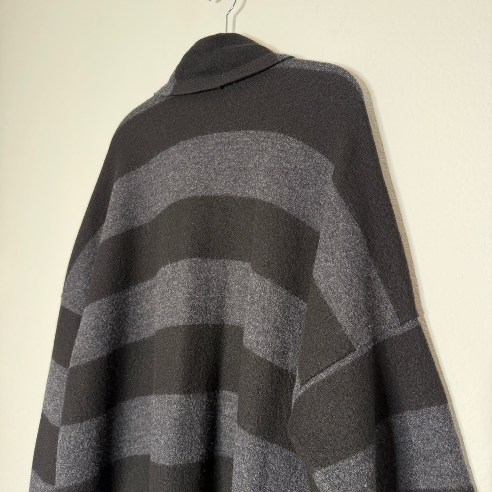 Eileen Fisher Merino Wool Striped Cardigan Black Gray Open Front Oversized L - Picture 6 of 8